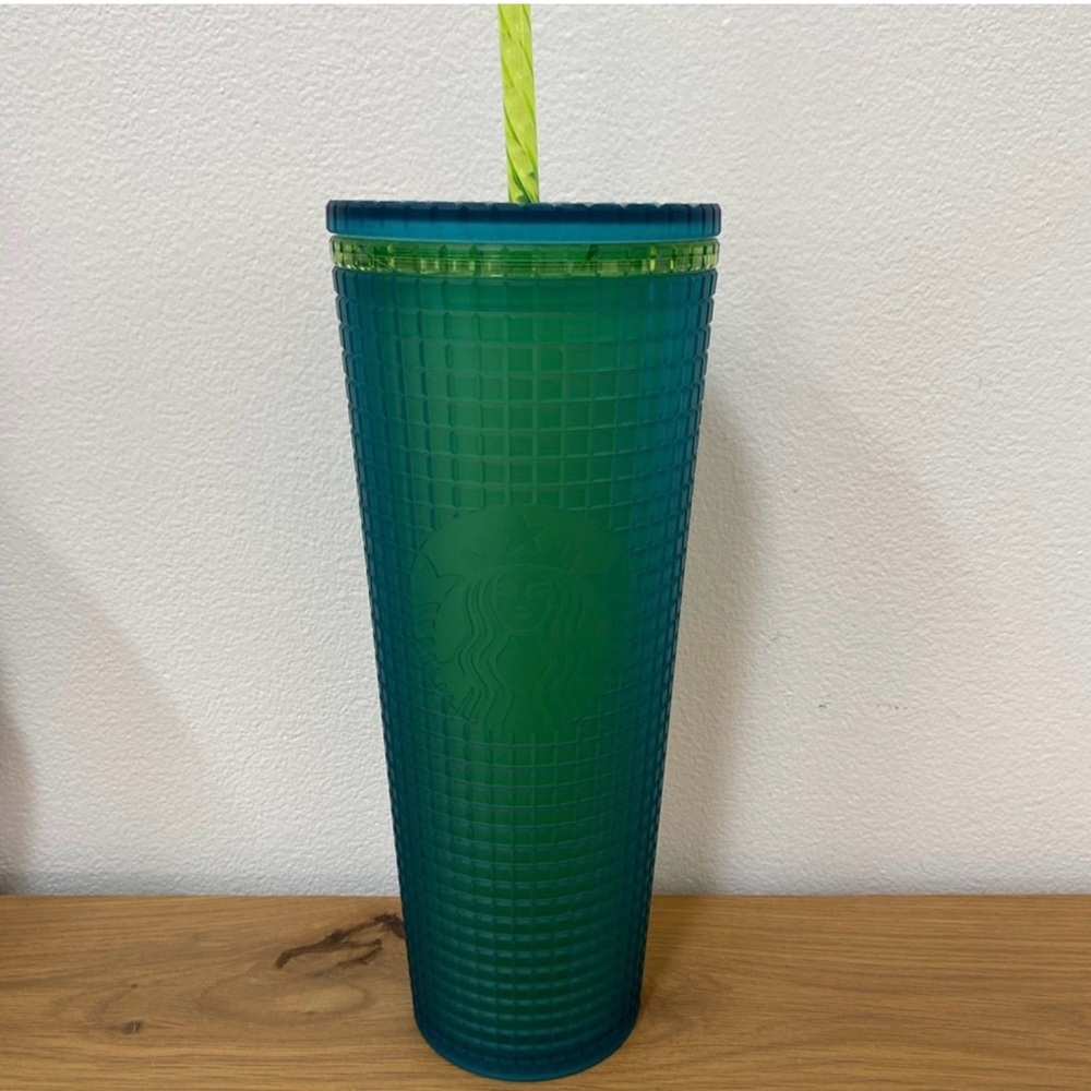Starbucks Teal and Lime Tumbler with Straw
